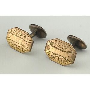 Antique Hayward Gold Filled Cufflinks Edwardian Octagonal Engraved Floral Etched